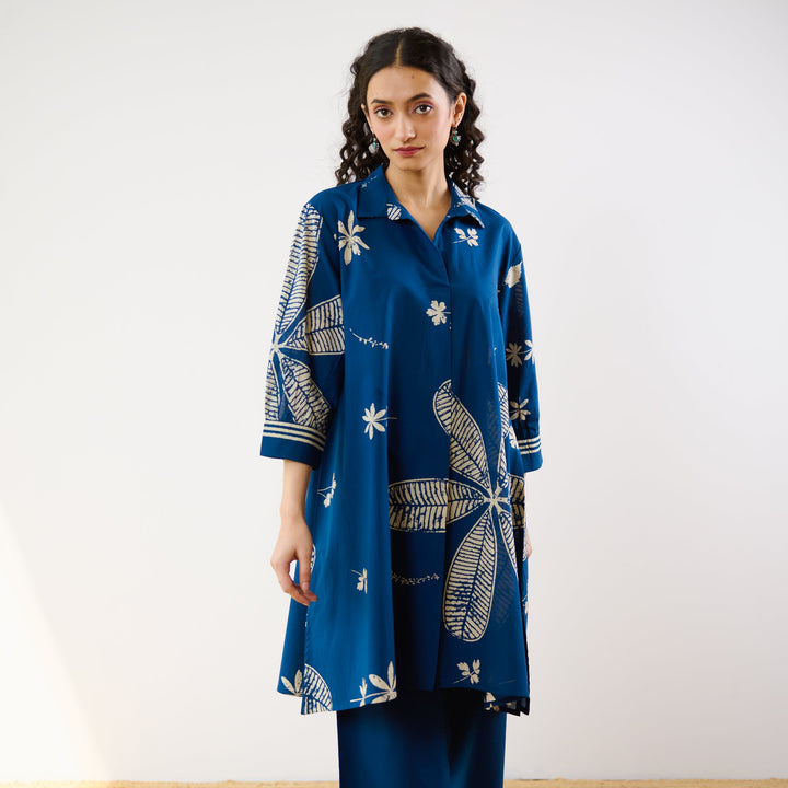 Indigo-Blue-Cotton-Plumeria-Co-Ord-Set