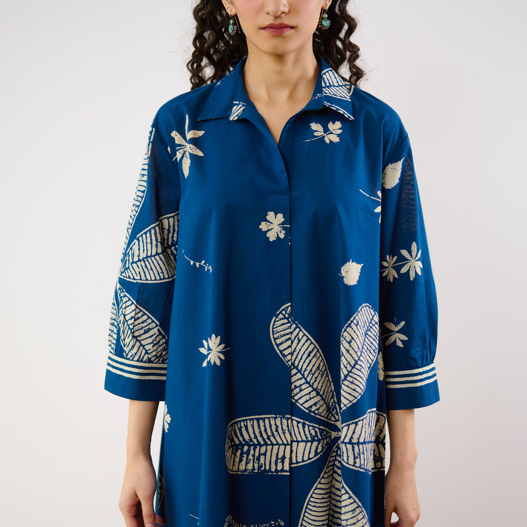 Indigo-Blue-Cotton-Plumeria-Co-Ord-Set