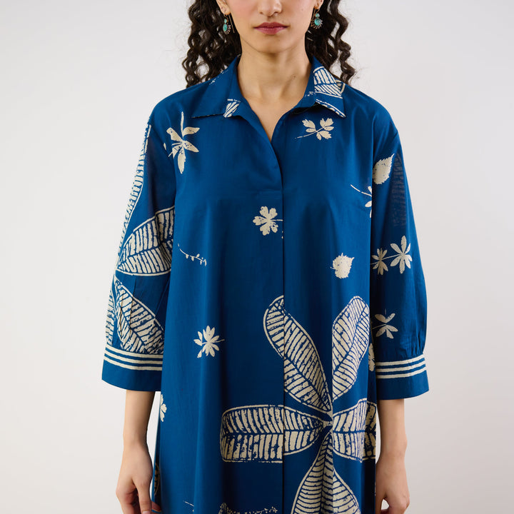 Indigo-Blue-Cotton-Plumeria-Co-Ord-Set