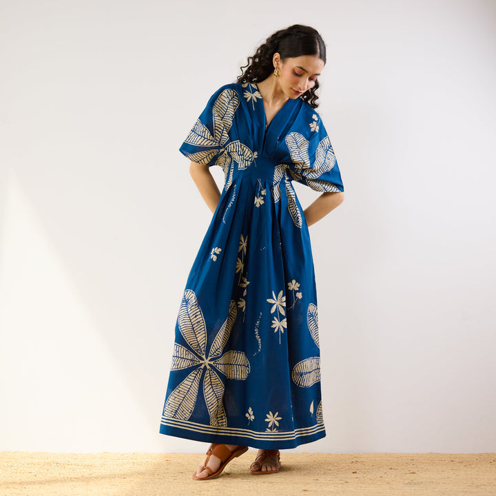 Indigo-Cotton-Periwinkle-Pleated-Maxi-Dress