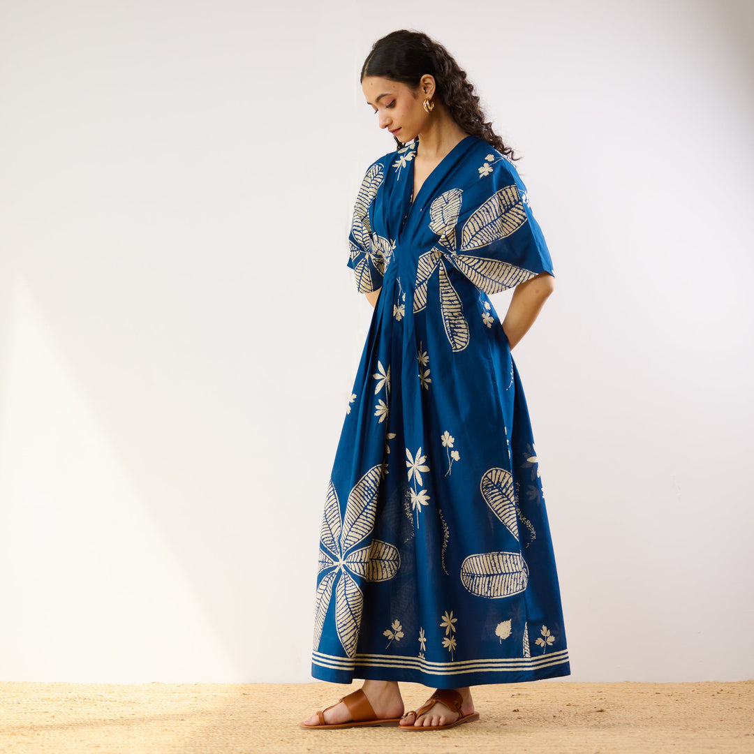 Indigo-Cotton-Periwinkle-Pleated-Maxi-Dress