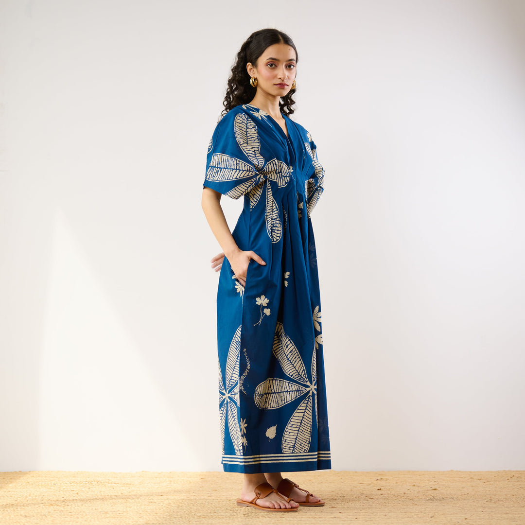 Indigo-Cotton-Periwinkle-Pleated-Maxi-Dress