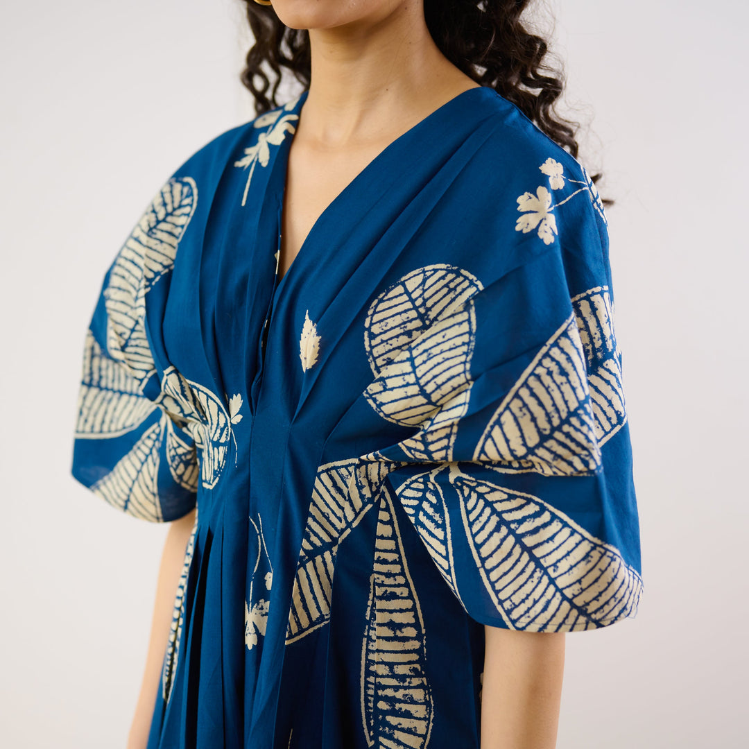 Indigo-Cotton-Periwinkle-Pleated-Maxi-Dress
