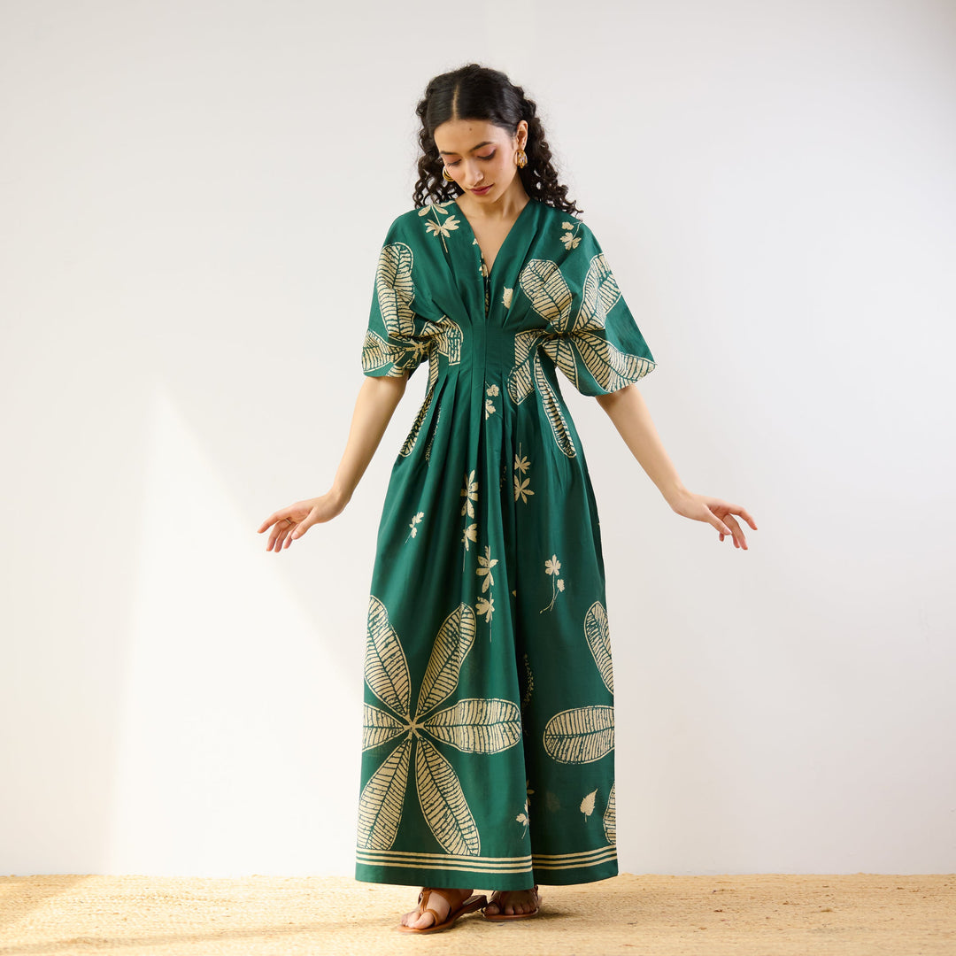 Green-Cotton-Periwinkle-Pleated-Maxi-Dress