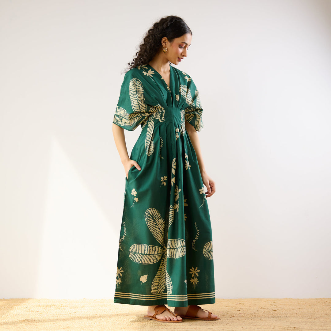 Green-Cotton-Periwinkle-Pleated-Maxi-Dress
