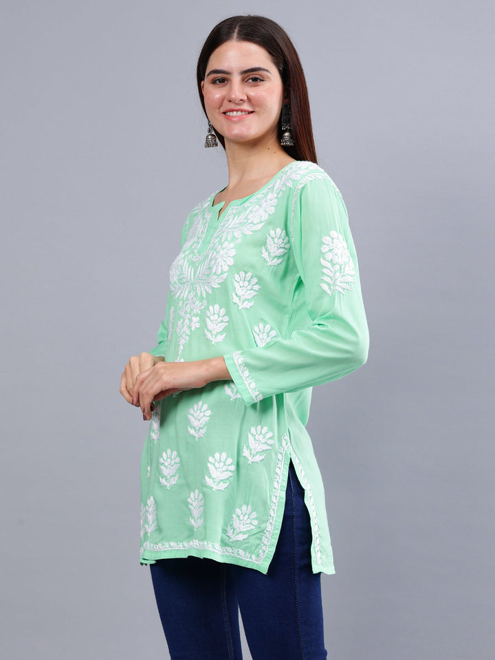 Sea-Green-Modal-Embroidered-Chikankari-Short-Tunic