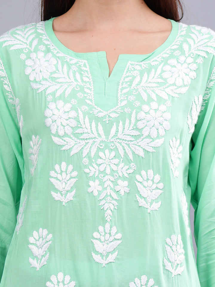 Sea-Green-Modal-Embroidered-Chikankari-Short-Tunic