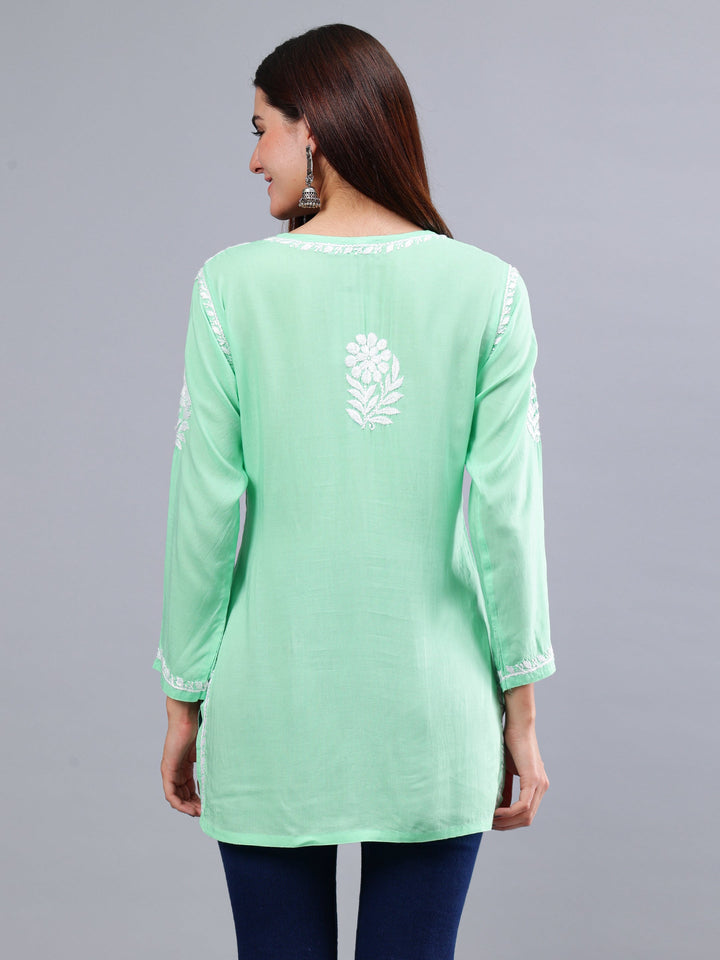 Sea-Green-Modal-Embroidered-Chikankari-Short-Tunic