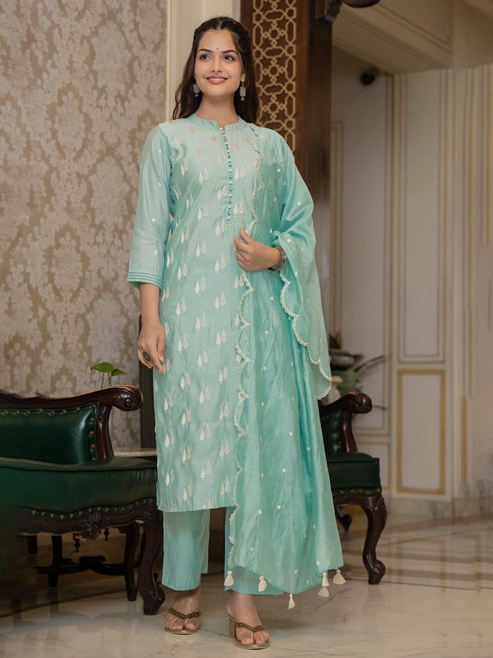 ZERESOUQ-Sea-Green-Silk-Blend-Embroidered-Straight-3-Piece-Kurta-Set