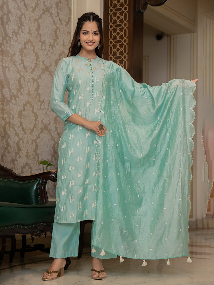 ZERESOUQ-Sea-Green-Silk-Blend-Embroidered-Straight-3-Piece-Kurta-Set