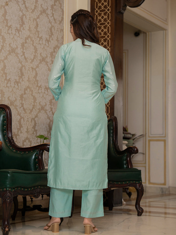 ZERESOUQ-Sea-Green-Silk-Blend-Embroidered-Straight-3-Piece-Kurta-Set