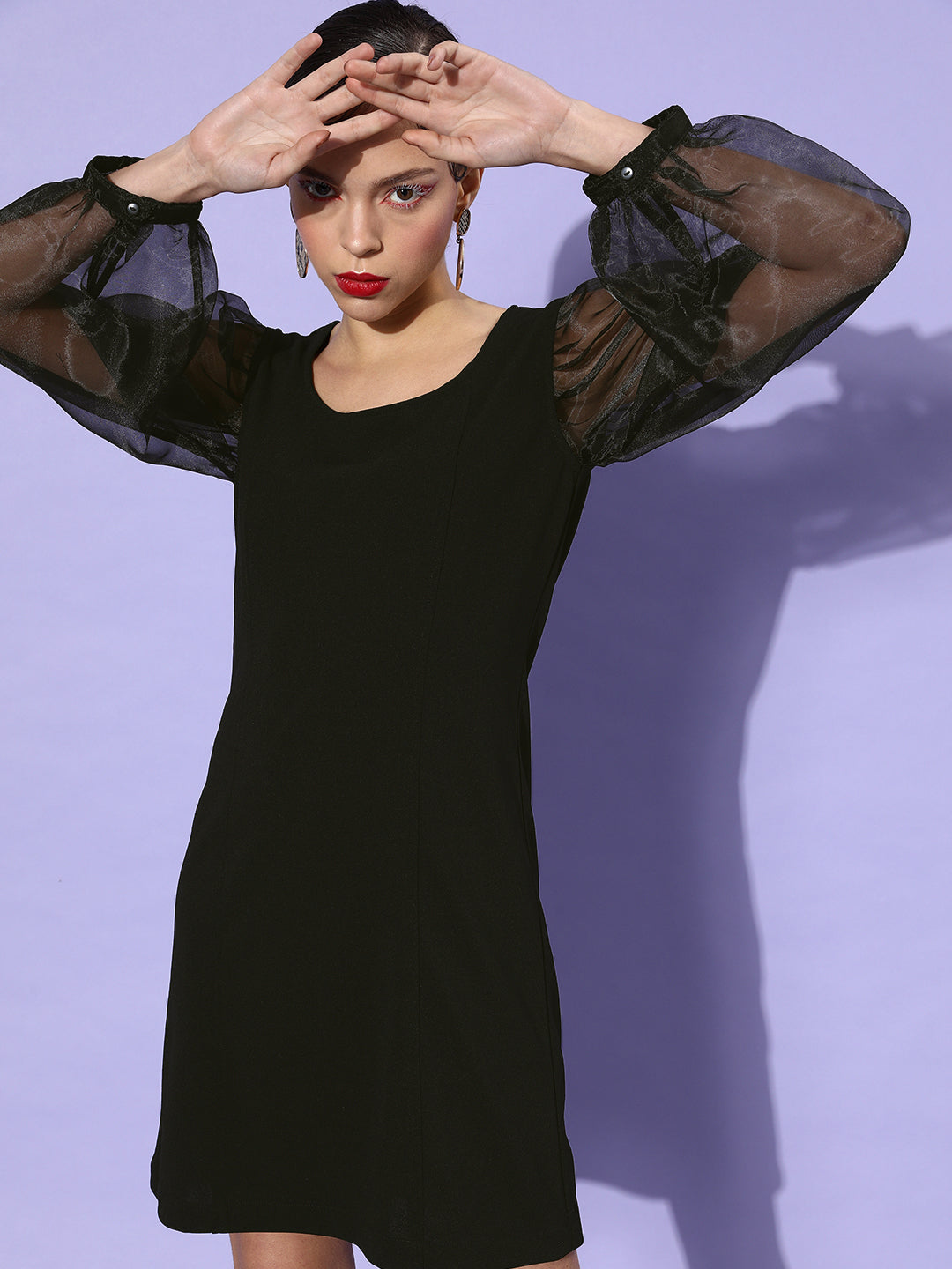 Sheer-Black-Organza-&-Polyester-Sleeve-Bodycon-Dress