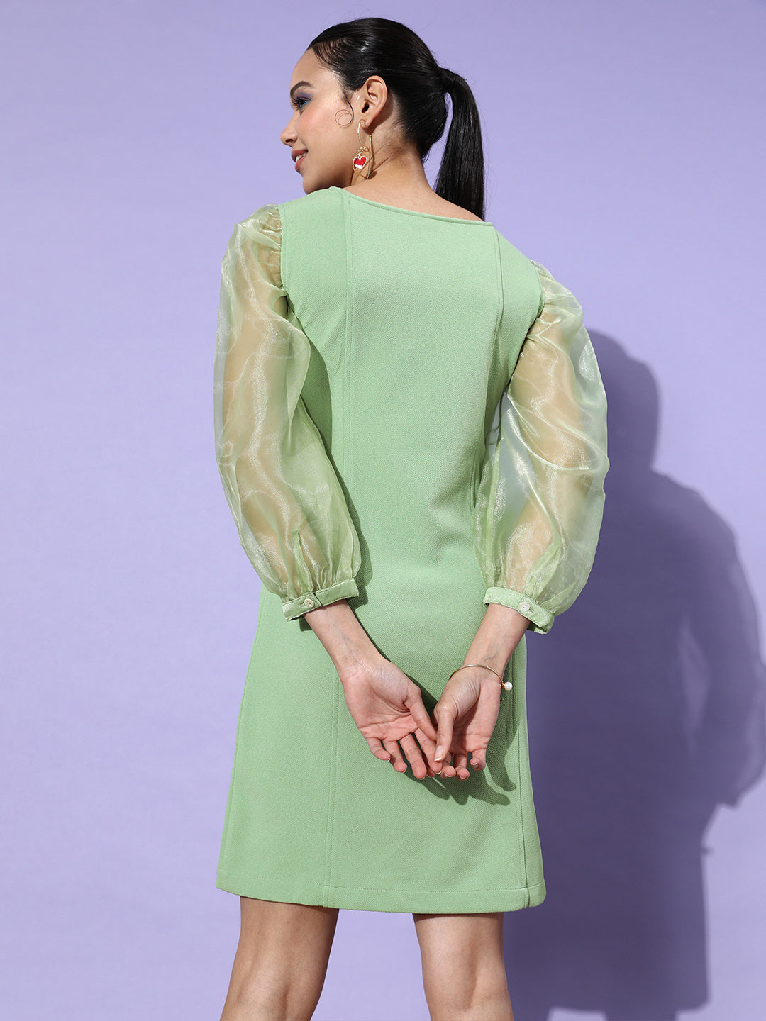 Sheer-Green-Organza-&-Polyester-Sleeve-Bodycon-Dress