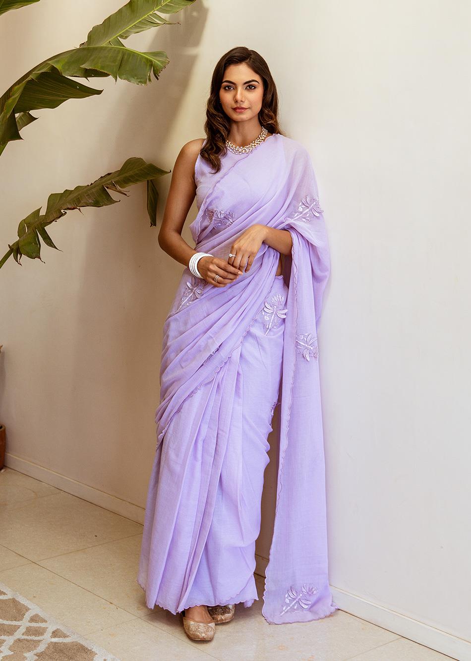 Siya-Lavender-Embossed-Embroidered-Pre-Draped-Saree