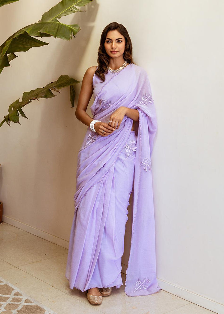 Siya-Lavender-Embossed-Embroidered-Pre-Draped-Saree