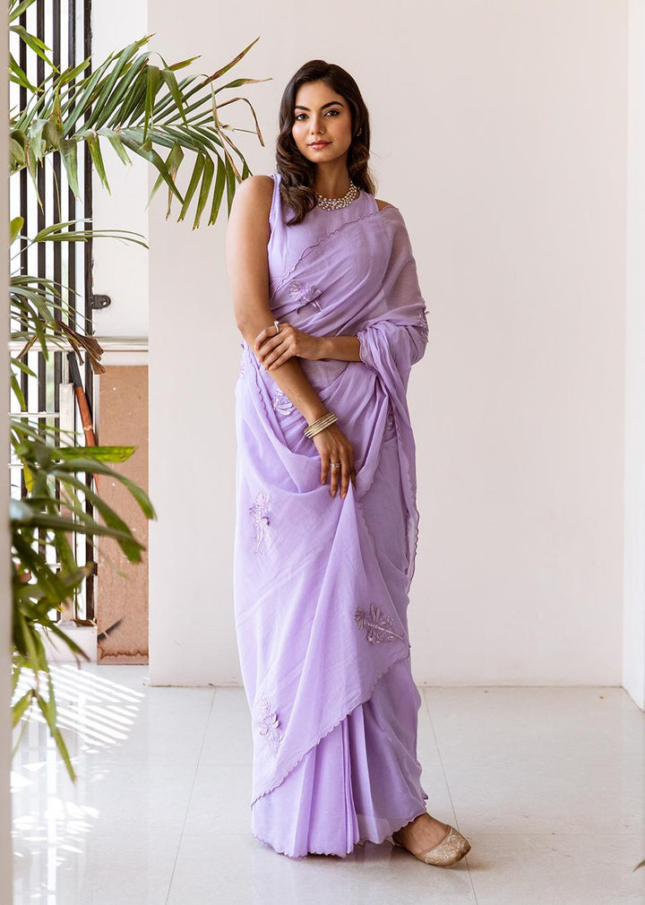 Siya-Lavender-Embossed-Embroidered-Pre-Draped-Saree