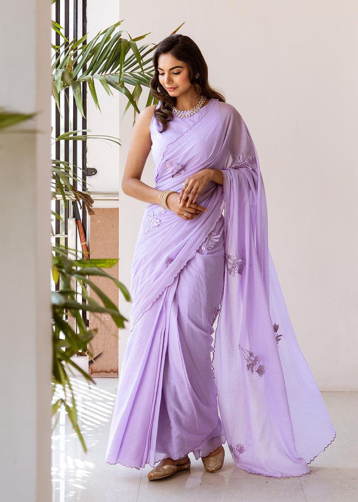 Siya-Lavender-Embossed-Embroidered-Pre-Draped-Saree
