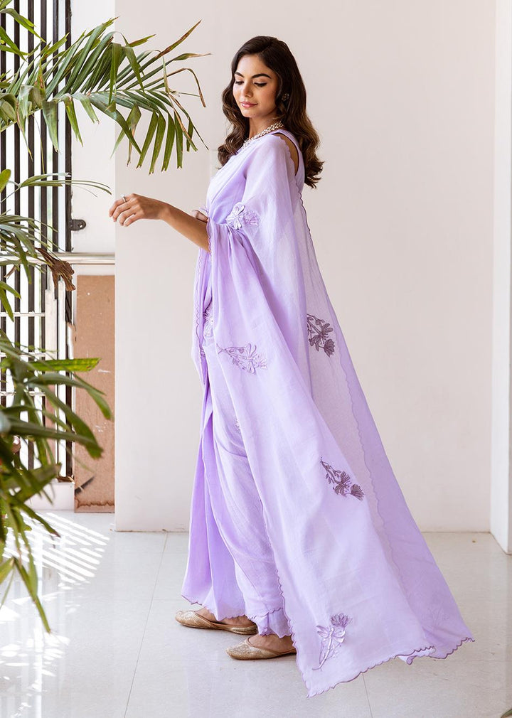 Siya-Lavender-Embossed-Embroidered-Pre-Draped-Saree