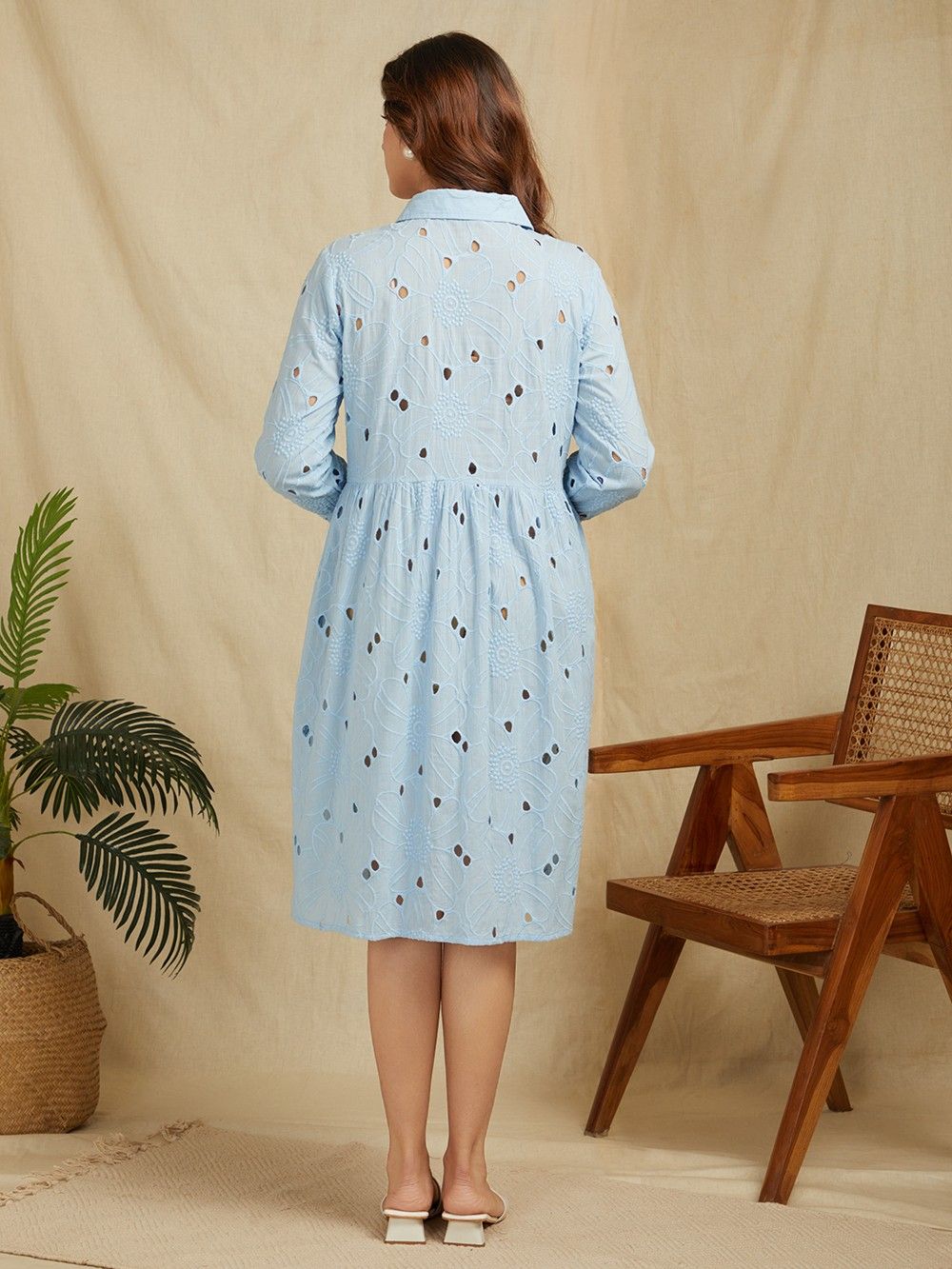 Sky-Blue-100%-Cotton-Embroidered-Schiffli-Shirt-Dress
