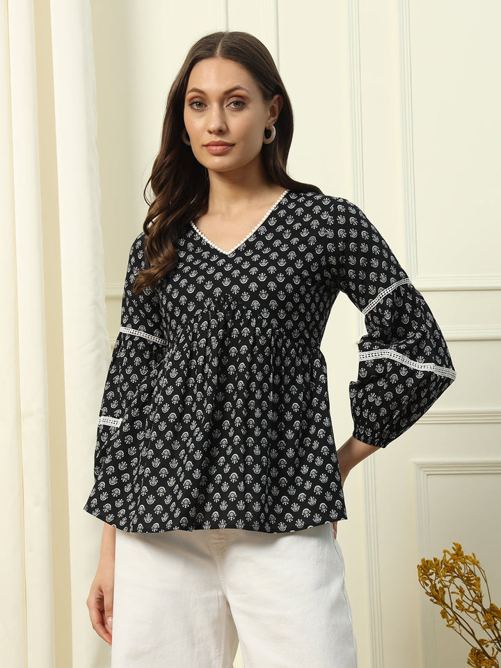 Black-Cotton-Printed-Lace-Detail-Top