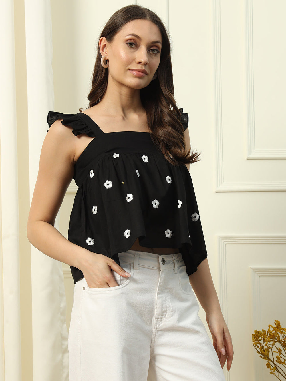 Black-Cotton-Embroidered-Sleeveless-Crop-Top