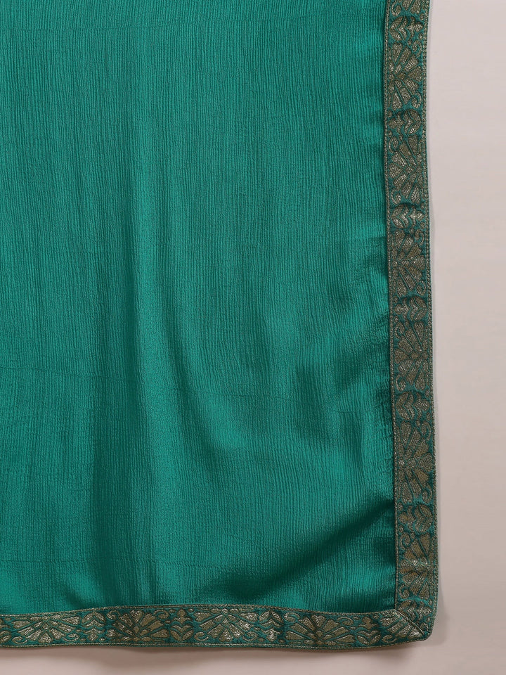 ZERESOUQ-Teal-Organza-Abstract-Woven-Design-3-Piece-Kurta-Set