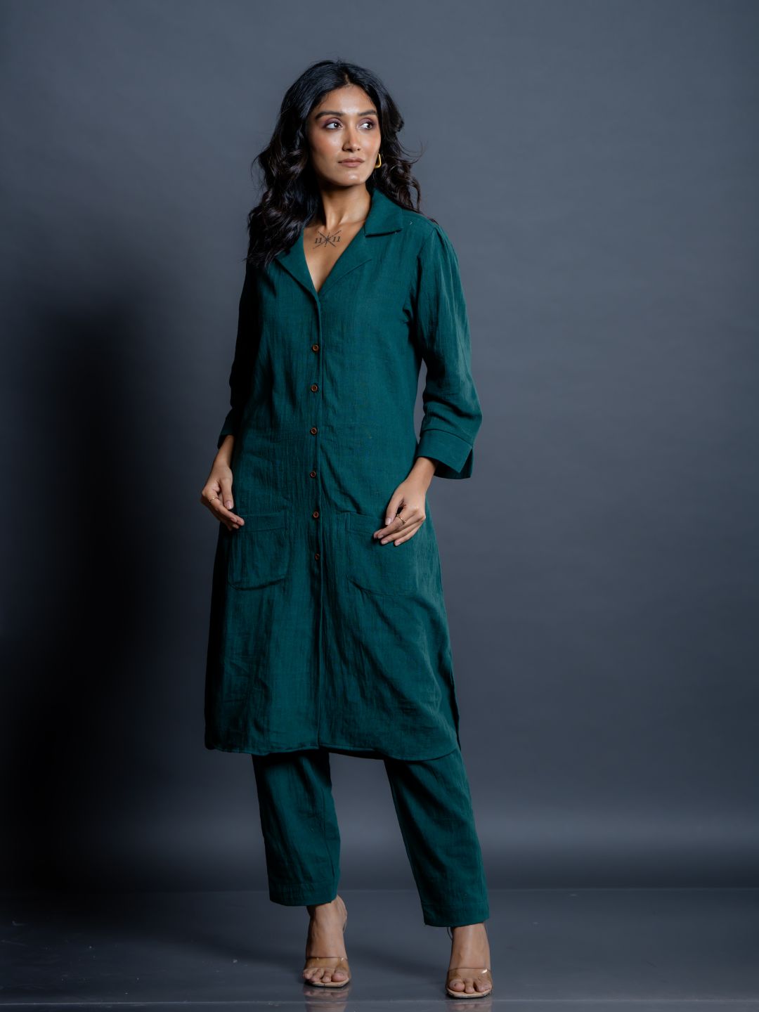 Teal-Green-Cotton-Shirt-Style-Co-Ord-Set