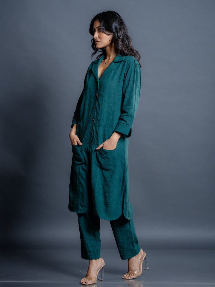 Teal-Green-Cotton-Shirt-Style-Co-Ord-Set