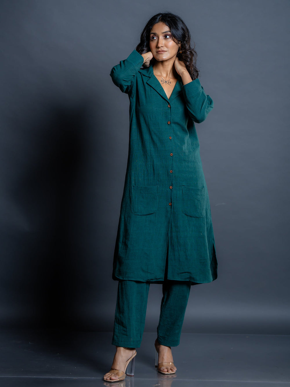 Teal-Green-Cotton-Shirt-Style-Co-Ord-Set
