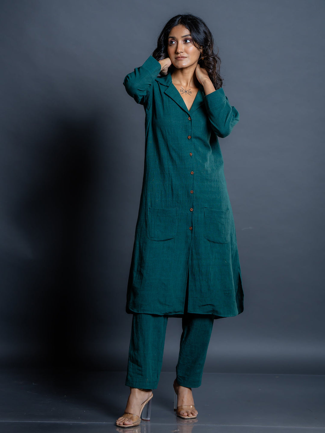 Teal-Green-Cotton-Shirt-Style-Co-Ord-Set