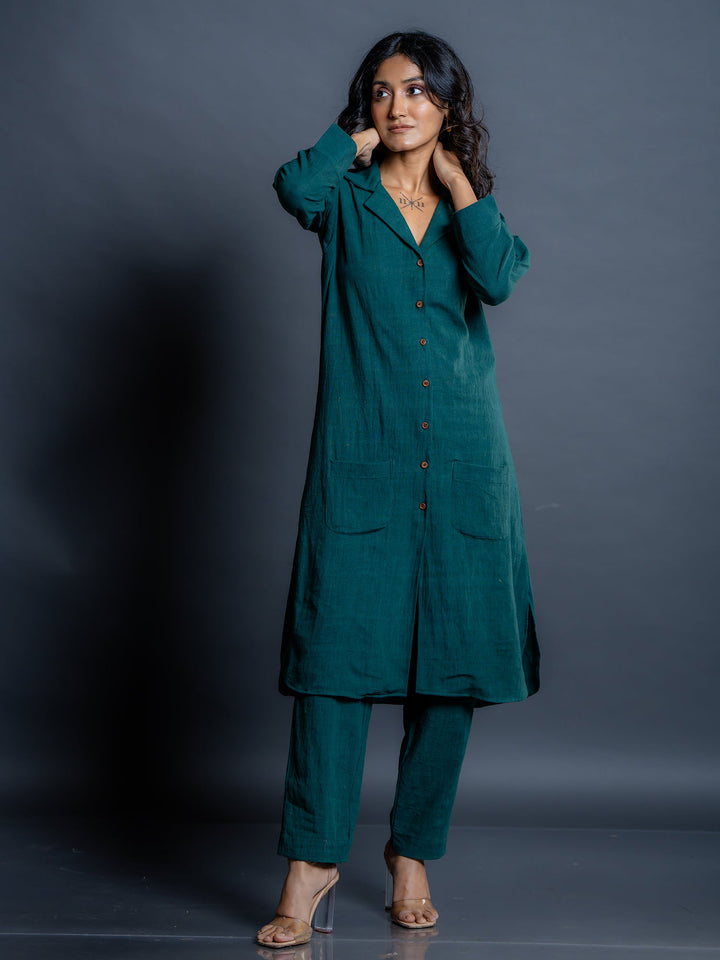 Teal-Green-Cotton-Shirt-Style-Co-Ord-Set