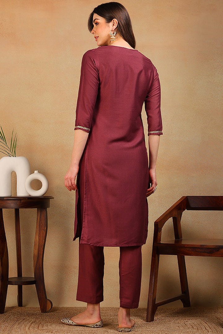 ZERESOUQ-Mauve-Silk-Blend-Solid-Embroidered-Straight-Kurta