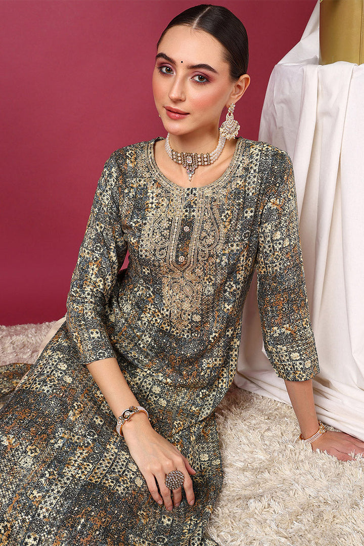 ZERESOUQ-Blue-Viscose-Rayon-Ethnic-Motifs-Printed-Straight-Kurta