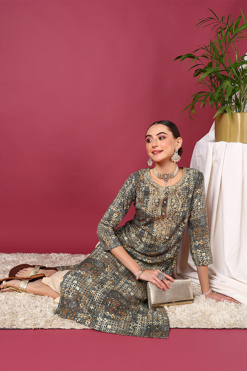 ZERESOUQ-Blue-Viscose-Rayon-Ethnic-Motifs-Printed-Straight-Kurta