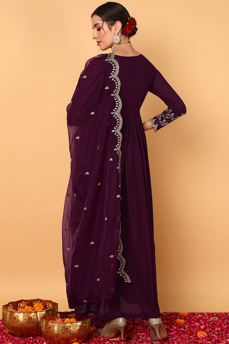 ZERESOUQ-Purple-Georgette-Zari-Embroidered-2-Piece-Anarkali-Set