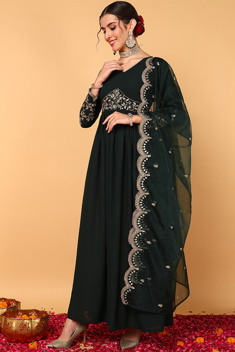 ZERESOUQ-Green-Georgette-Zari-Embroidered-2-Piece-Anarkali-Set