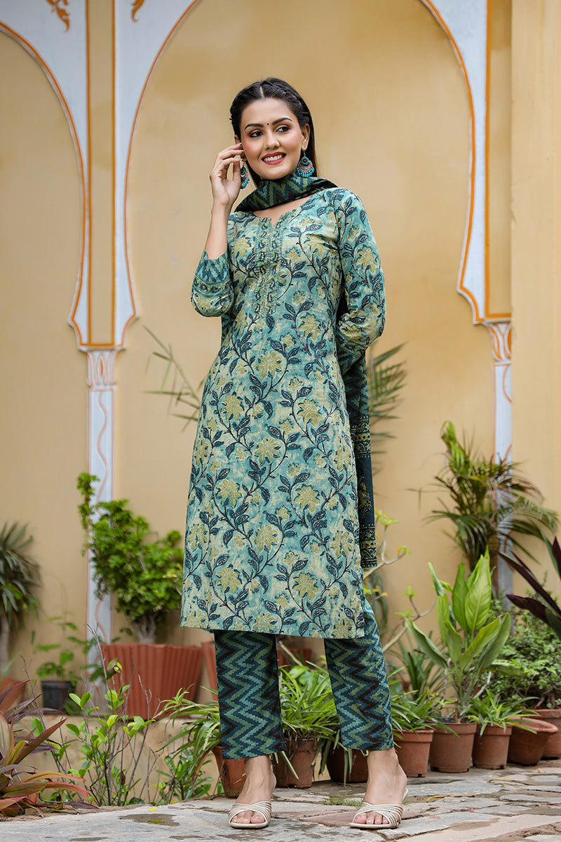 Rayon-Blend-Teal-Motifs-Printed-Straight-3-Piece-Kurta-Set