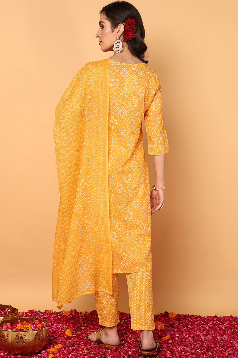 ZERESOUQ-Yellow-Poly-Cotton-Bandhani-Printed-Straight-3-Piece-Kurta-Set