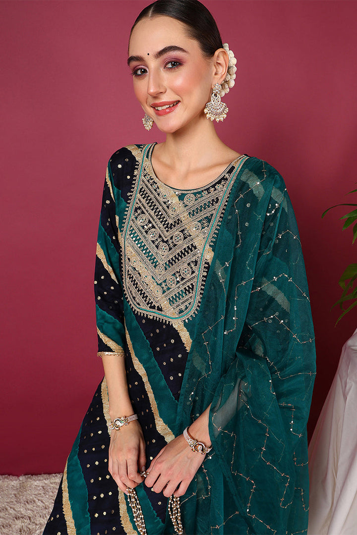 ZERESOUQ-Navy-Blue-Viscose-Rayon-Leheriya-Printed-Suit-Set