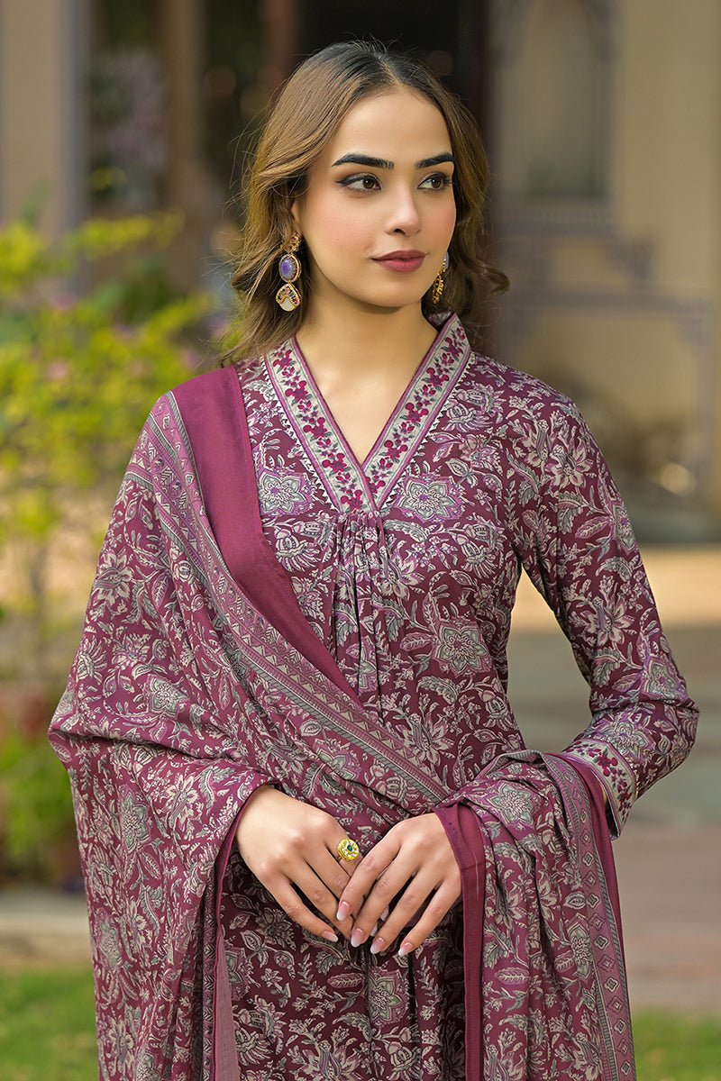 Burgundy-Rayon-Blend-Floral-Printed-Straight-3-Piece-Kurta-Set