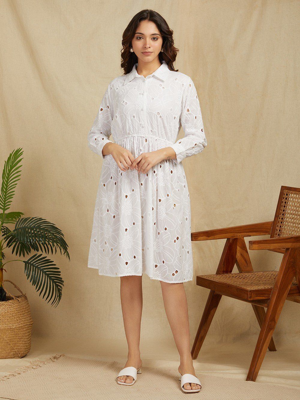 White-100%-Cotton-Embroidered-Schiffli-Shirt-Dress