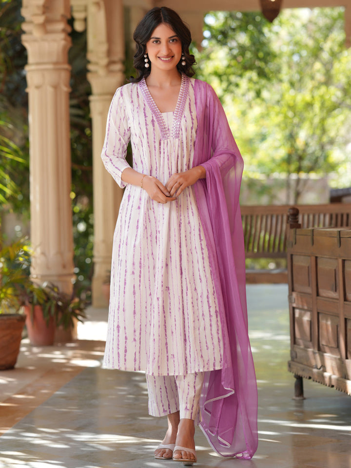 White Cotton All-Over Tie & Dye A-Line Kurta Set