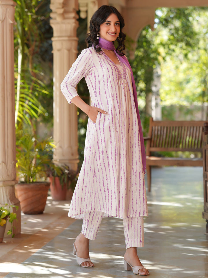 White Cotton All-Over Tie & Dye A-Line Kurta Set