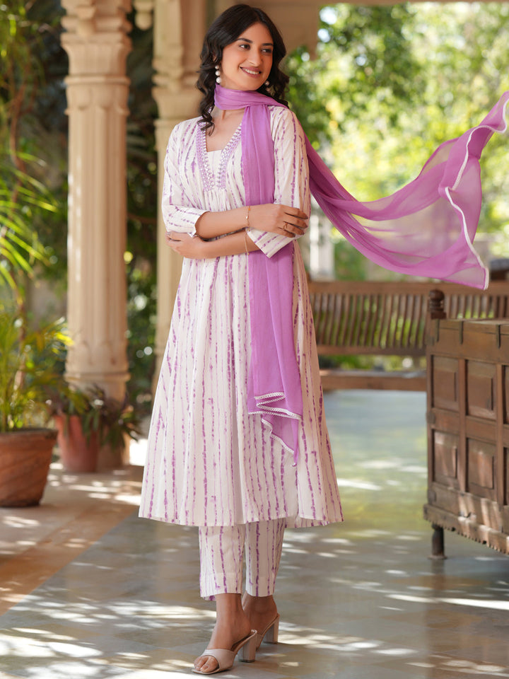 White Cotton All-Over Tie & Dye A-Line Kurta Set