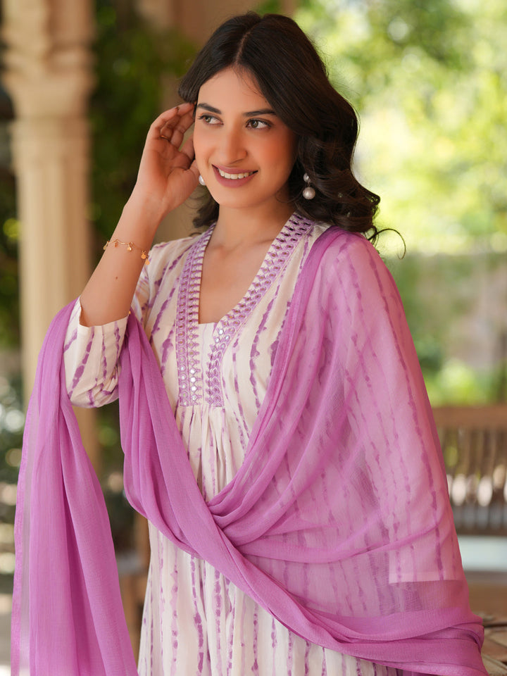 White Cotton All-Over Tie & Dye A-Line Kurta Set