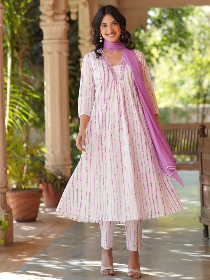 White Cotton All-Over Tie & Dye A-Line Kurta Set