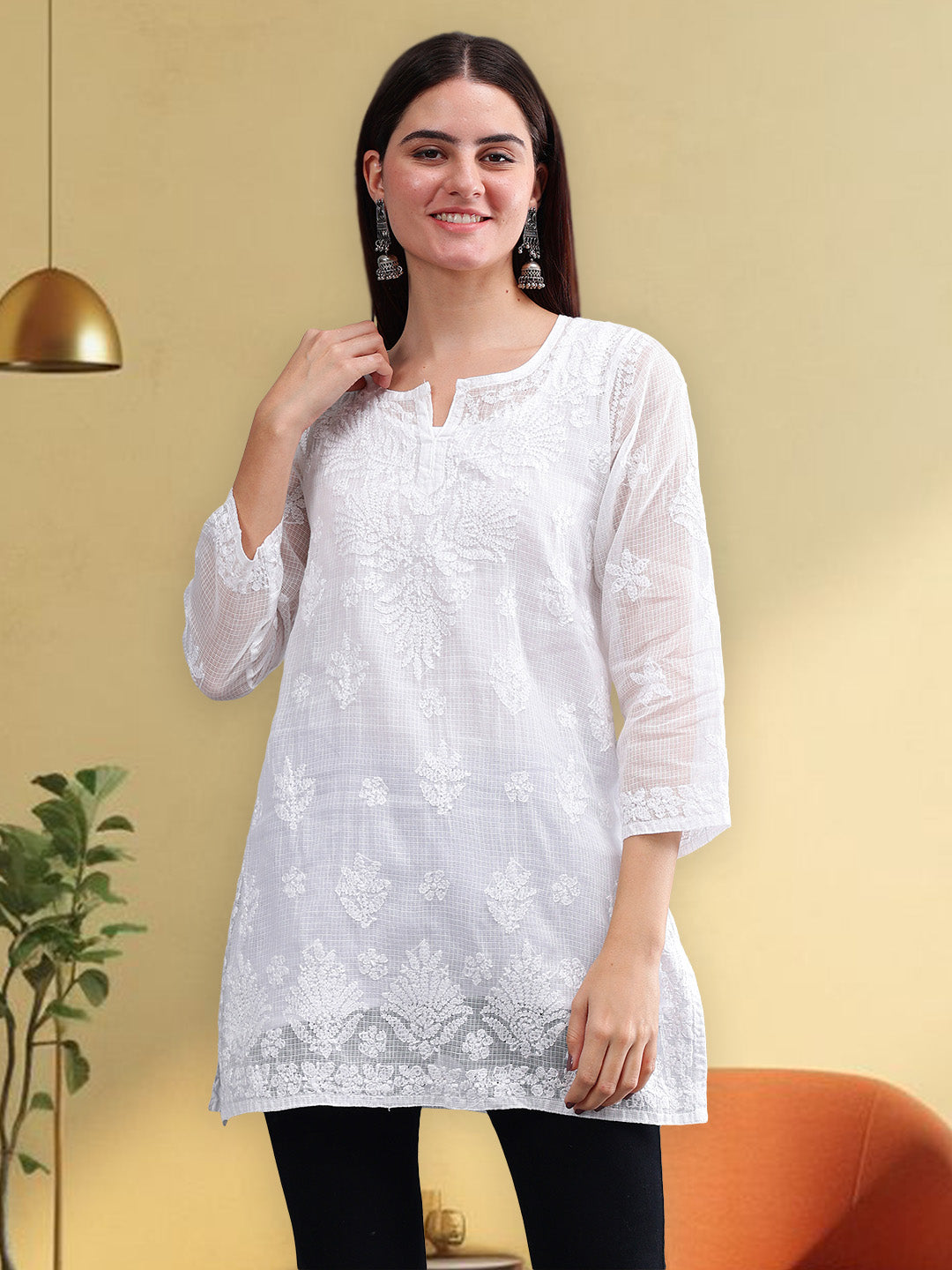 White-Kota-Embroidered-Chikankari-Short-Tunic-with-Slip