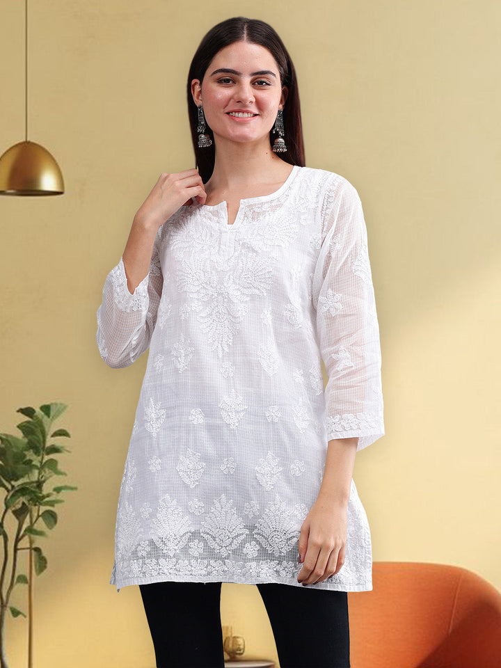 White-Kota-Embroidered-Chikankari-Short-Tunic-with-Slip