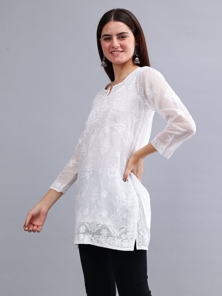 White-Kota-Embroidered-Chikankari-Short-Tunic-with-Slip