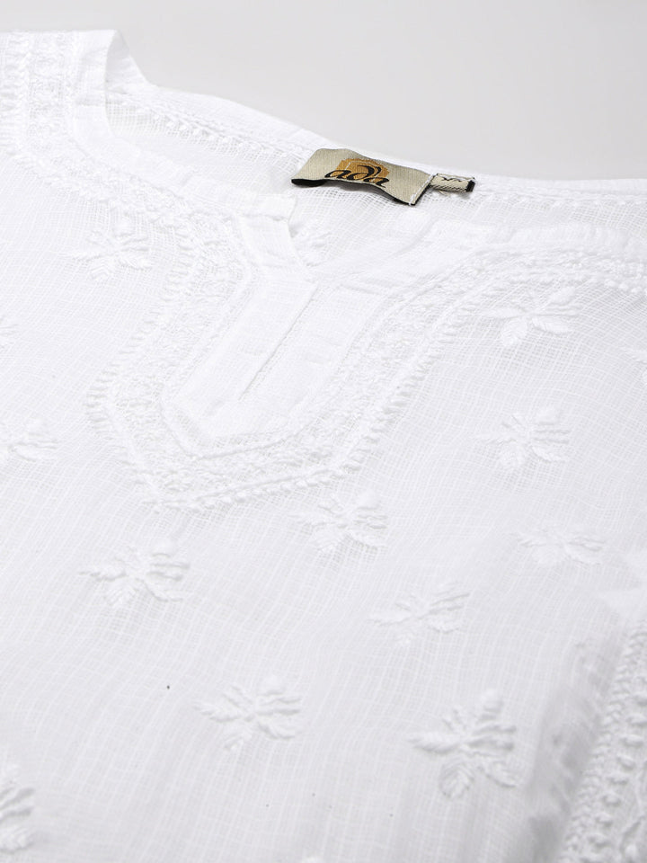 White Kota Lucknowi Chikankari Tunic With Inner Slip
